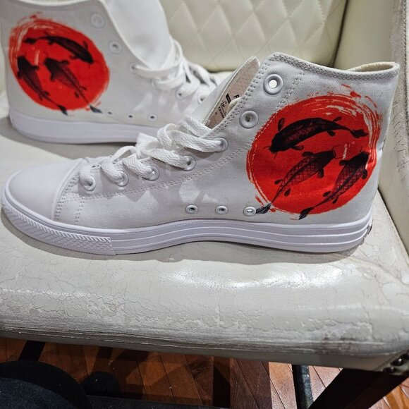 RAAD Shop White Canvas High-Top Sneakers With Red Koi Fish Design US 11M / EU 45 - Picture 6 of 8